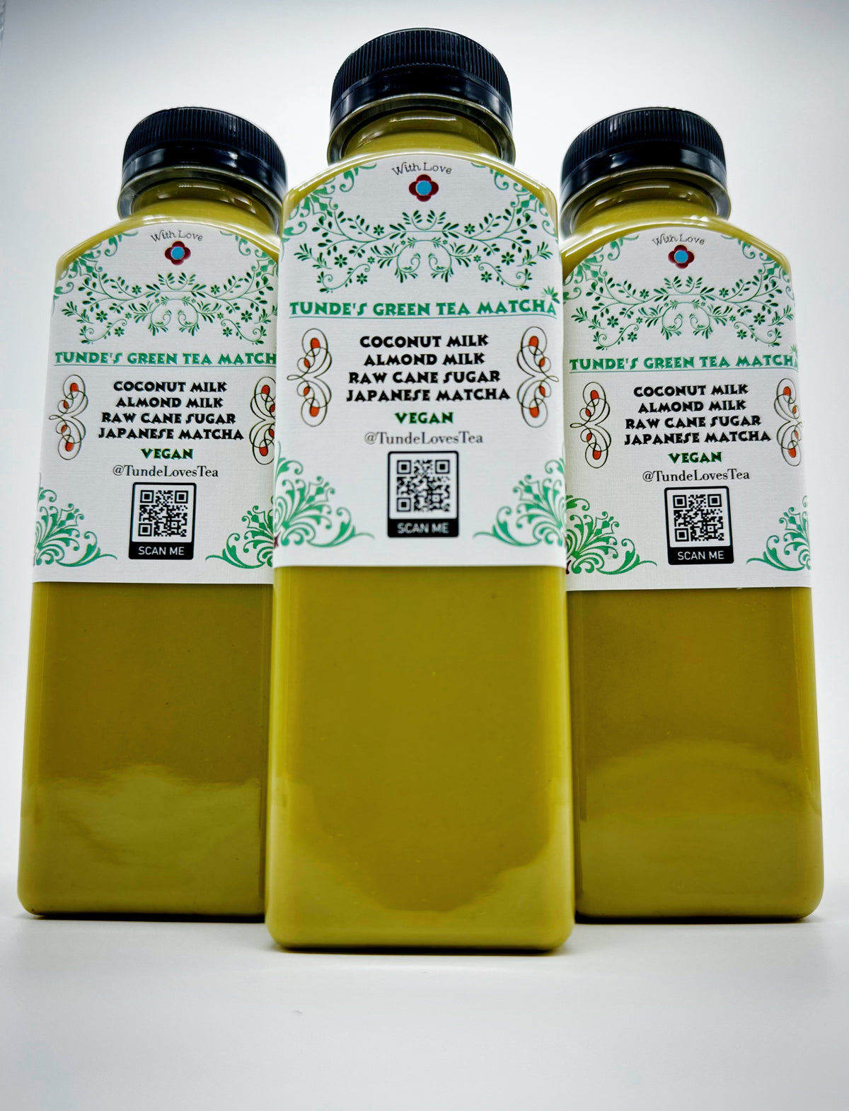 Tunde's Green Tea Matcha with Oolong, three 14 oz bottles