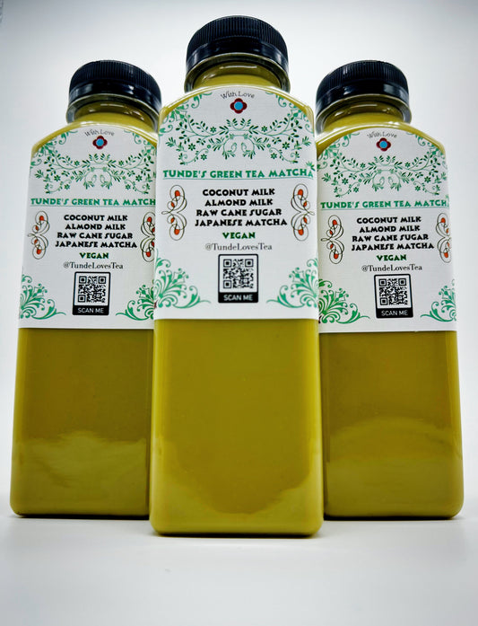 Tunde's Green Tea Matcha with Oolong, three 14 oz bottles